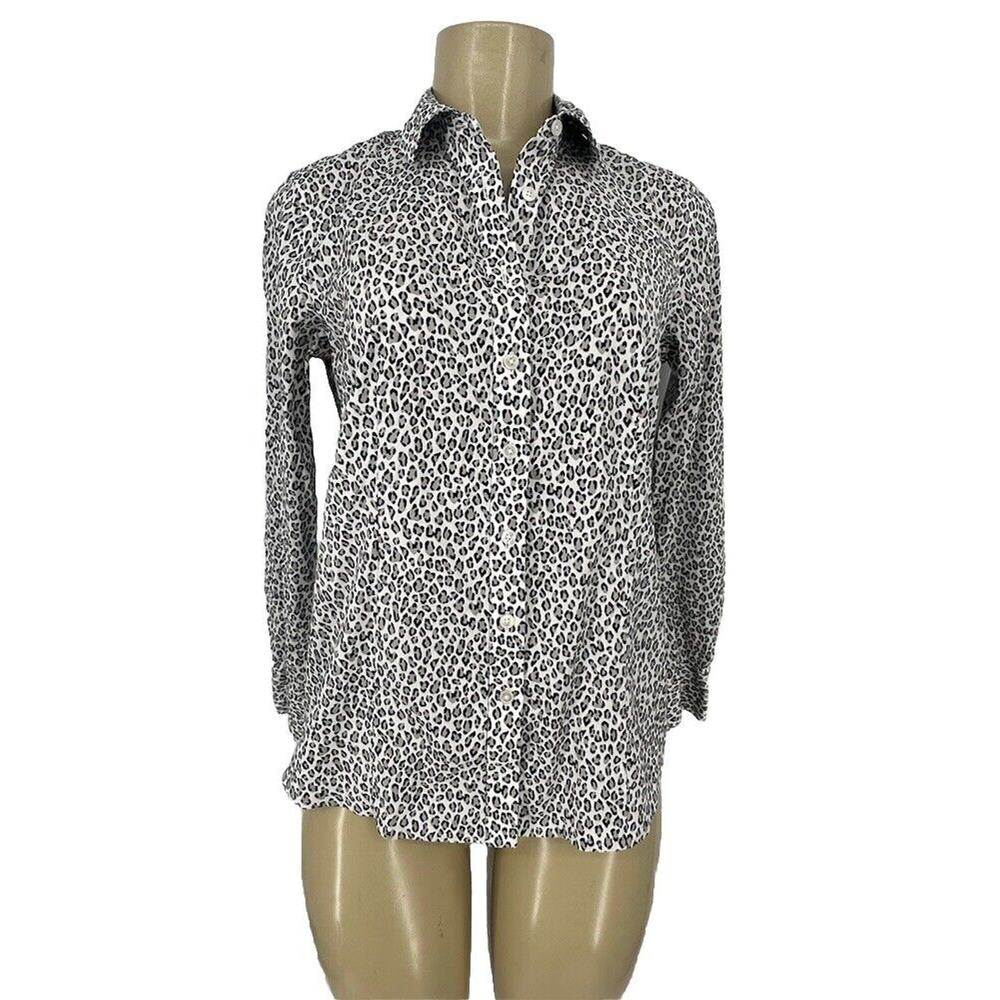 Talbots Size 2 Women Non Iron Button Up Shirt Long Sleeve Animal Print Y100